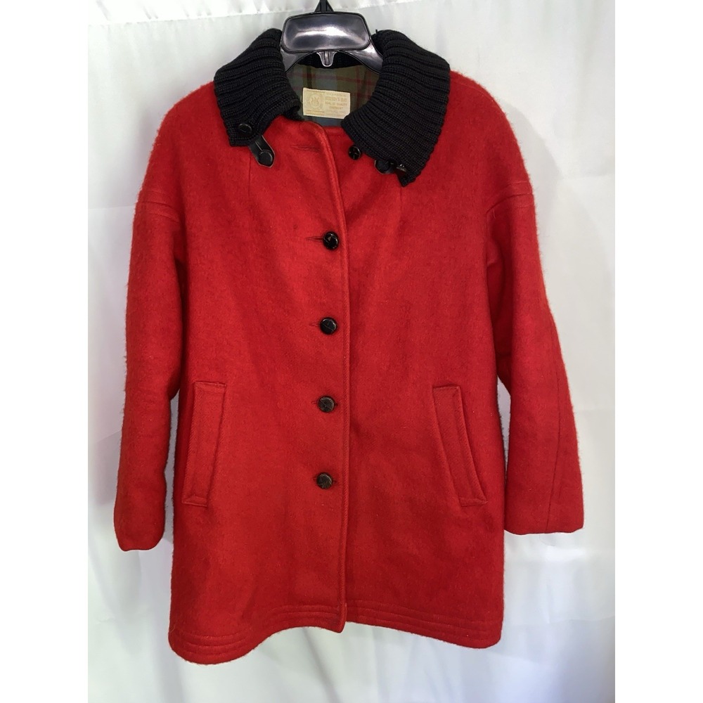Vintage Hudsons Bay 100% Wool Red Coat Plaid Lined Womens Medium Made Canada
